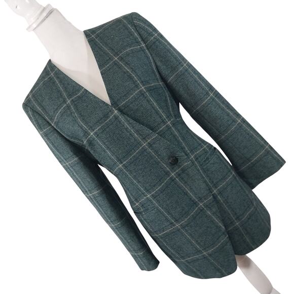 JONES NEW YORK! SOFT GREEN, BLUE & CREAM PLAID 100% FINE WOOL JACKET! SZ 12 - Picture 1 of 13